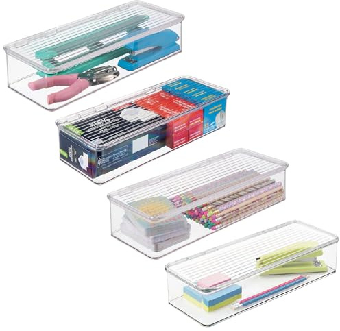 iDesign Plastic Stackable Hinged-Lid Pantry or Kitchen Storage Box - Set of 4 - Clear