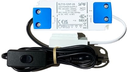 LED Trafo Konverter 1-15W DC 12V mit 6-fach-AMP-Verteiler, Schnurschalter und 1,5m Netzkabel. Komplett vormontiert und sofort einsatzbereit für LED-Beleuchtungssysteme. Elektronisches Netzteil.