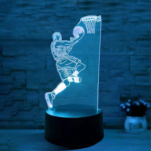 Deluisho Basketball 3D Nachtlicht, Basketball Nachtlicht für Kinder, 3D Illusion Lampe, 16 Farben Fernsteuerung dimmbar Vision Nacht-licht, Überraschungsgeschenk für Kinder & Basketball-Liebhaber