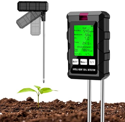6 in-1 Bodentester Multifunktionales Bodenfruchtbarkeit Boden-PH-Meter-Tester Fruchtbarkeit, Temperatur, Lichtintensität, Luftfeuchtigkeit Präzises Bodenmessgerät für Garten, Pflanzen, Gartenarbeit