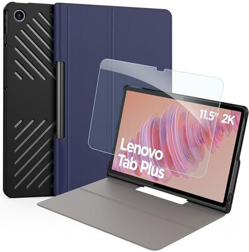 EasyAcc Custodia Cover Compatibile con Lenovo Tab Plus (TB351FU) 11,5 pollici 2024, Ultra Sottile in Pelle con Vetro Temperato Ultra Sottile, Blu Scuro