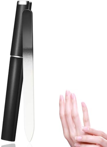 Crystal Glass Nail Files, Double Sided Etched Glass Nail File, Professional Shaping The Natural Nails and Styling Nails, Includes Protective Case, for Salon and Home Use