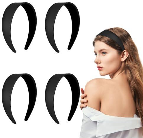 4 Stück Haarreifen Damen Breit, DIY Haarband Damen, 4cm Klassische Breiter Haarreif Headband, Haarreif Breit für Frauen und Mädchen (Schwarz)