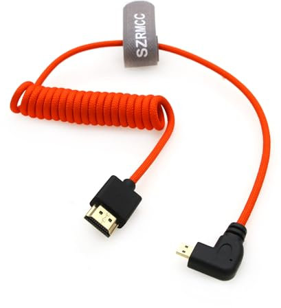 SZRMCC Câble tressé 8K 2.1 Micro HDMI à angle droit vers HDMI spiralé haute vitesse pour GoPro Hero 7 Canon EOS M5 Sony A6000 A7III Nikon B500 Yoga 3 Atomos Monitor 50 cm