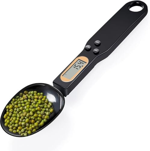 OBEST Bilancia elettronica, cucchiaio da cucina, 0,1 g, 500 g, con display LCD per cucinare, cuocere, farina, spezie, medicinali, spezie (nero)