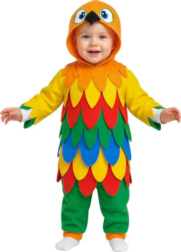 FIESTAS GUIRCA | Lil Parrot Kostüm Baby - Kapuze und Overall - Tierkostüme für Babys und Kleinkinder - Perfekt für Halloween, Karneval und Partys - Unisex - Mehrfarbig