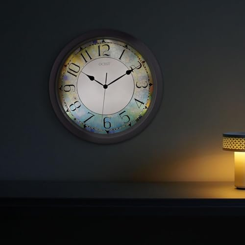 OCEST 13 Zoll Nachtlicht Wanduhr Batteriebetrieben Lautlos Uhr mit Smart LED Sensor Gehärtetes Glas Abdeckung Dual Helligkeit Glow für Schlafzimmer Wohnzimmer Küche Große Dekorative Reloj de Pared