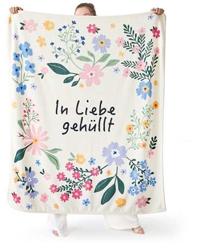 BEDSURE Geschenke für Freundin Kuscheldecke - Deko Decke für Freund, Papa, Oma & Frauen - Weiche Flauschige Fleecedecke, Geschenk für Muttertag, Vatertag, Geburtstag - 130x150 cm Weiß Blumen