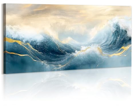 WENGTIAO Abstrakt Blau Ozean Leinwand Bilder Große Kunstdrucke Gerahmt | Minimalistische Blaue Meereswelle Gemälde auf Leinwand für Moderne Wohnzimmer Schlafzimmer Wanddeko 120x50 cm