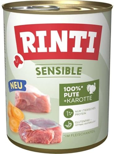 Rinti Hundefutter Sensible | für empfindliche Hunde mit Veträglichkeitsproblemen | 6x800g (Pute & Karotte)