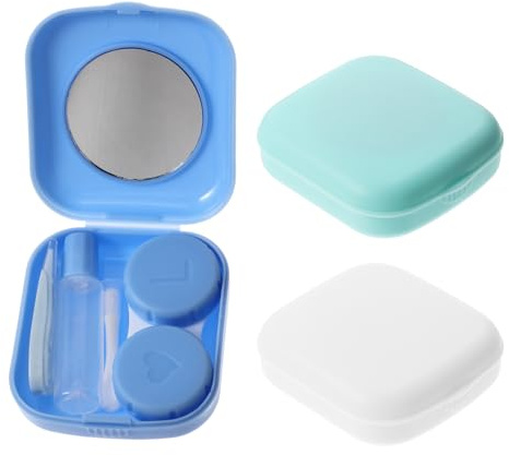 Housoutil Portable Small Pp Contact Lens Holders with Mirror and Tweezers Travel Contact-Lens Cases 3 Sets Random Color for Home and Travel Use