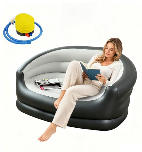 Yunlaishaocer uppblåsbar soffa, uppblåsbar soffa med fotpump, bärbar campingsoffa, uppblåsbar, vattentät soffa, uppblåsbar för utomhus- inomhus, pool (2-sitsigt kaffe)