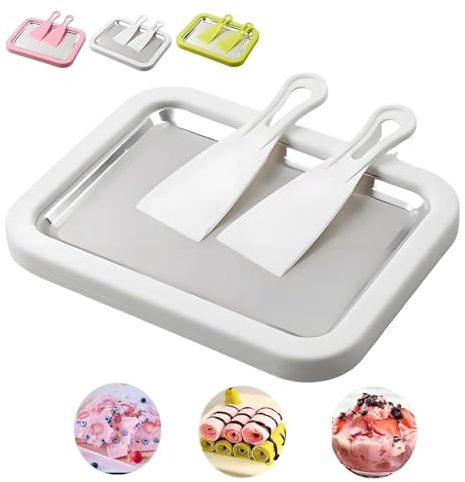 Rolled Ice Cream Maker Kit, Ice Cream Roll Maker, IceCream Rolled Makers, Freezable Pan with 2 Spatulas, Instant Rolling Gelato N Frozen Yogurt Mix Tray for Childrens and Adults at Home