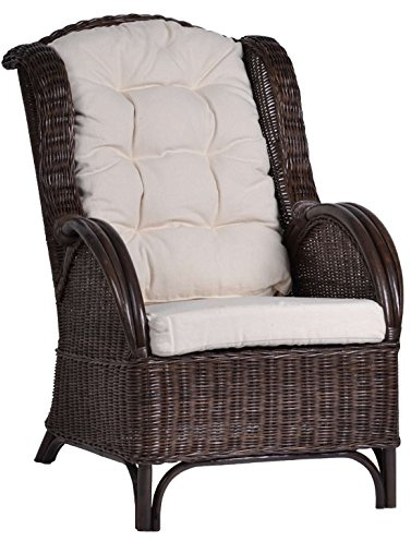MiaMöbel Sessel 70x96x93 cm Landhausstil 100% Baumwolle Rattan Braun