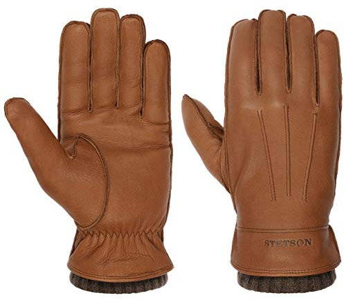 Stetson Deer Cashmere Lederhandschuhe Herren - Aus 100% Hirschleder - Gefüttert aus 100% Kaschmir - Fingerhandschuhe mit Raffung & dezenten Ziernähten - Handschuh Herbst/Winter hellbraun 9 1/2 HS