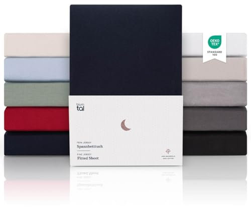 Blumtal® Premium Spannbettlaken 100x200cm Jersey - Oeko-TEX zertifiziertes Bettlaken 100x200 Spannbettlaken - Bettlaken Baumwolle für Matratzen bis 25cm/Spannbettlaken - Dark Ocean Blue - Blau