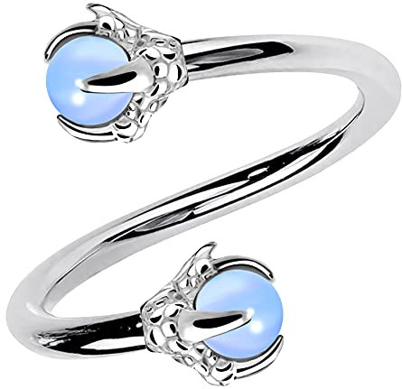 OUFER Twist Helix Earring 316L Stainless Steel Dragon Claw with Opalite Center 16G Twist Lip Labret Belly Bars Cartilage Earring Piercing Jewellery Steel