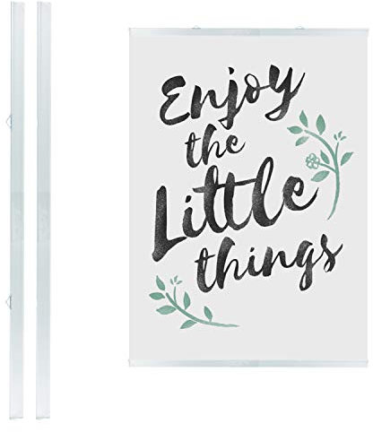 LEO's - 1 x Posterklemmschiene DIN A0 Ober- und Unterteil (84,1 cm) Transparent Hart-PVC - Klemmschiene zum Aufhängen von Postern und dünnen Displays - Plastik Posterschiene Posterleiste mit 2 Hängern
