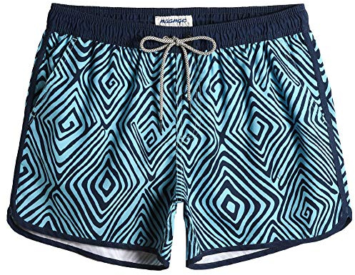 MaaMgic Mens 5 Short 70s 80s 90s Vintage Swim Trunks Quick Dry Bathing Suits Swimming Shorts Swimsuits Board Shorts,Maze Blue,M