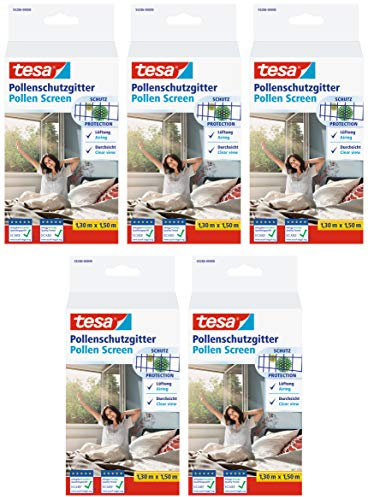 tesa Pollenschutzgitter 55286 für Fenster - zuschneidbares, wiederverwendbares Insektenschutzgitter für Allergiker - Anthrazit, 1,30 m x 1,50 m (5)
