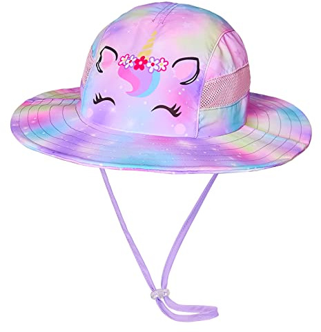 Kids Sun Hat for Toddler Girls Unicorn Bucket Hats UV Protection Summer Hat for Kids Wide Brim Fishing Hat 2-8 Years Colorful