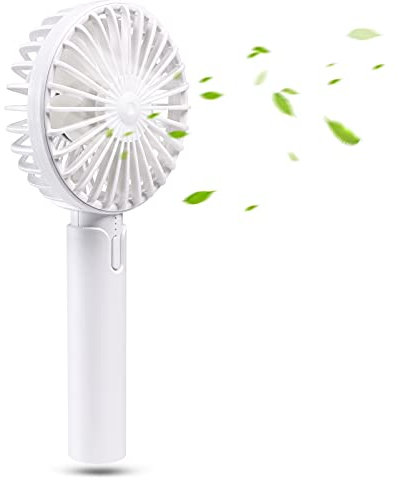 YOULEY Mini Handheld Fan, USB Fan Portable Hand Fan Rechargeable 2600 mAh Hand Held Fans with Removable Base, 7 Leaf Silent Fan 3 Speed Adjustable Desk Fans for Home Office Outdoor Traveling (White)