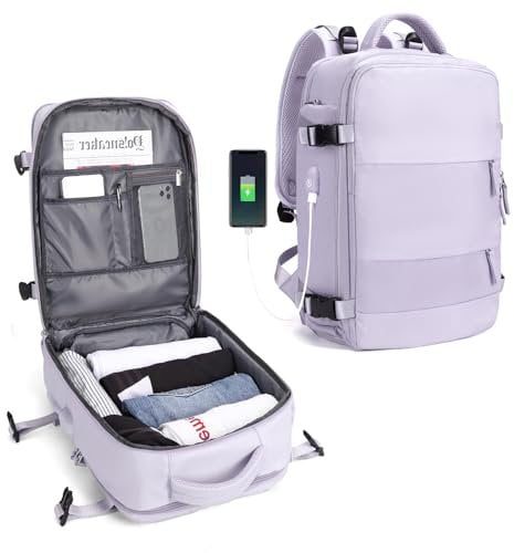 SZLX Großer Reiserucksack Damen, Handgepäck Rucksack,Wanderrucksack Wasserdichter Outdoor-Sportrucksack Lässiger Tagesrucksack Schultasche Fit 14 Zoll Laptop mit Schuhfach und Laptopfach,Blau