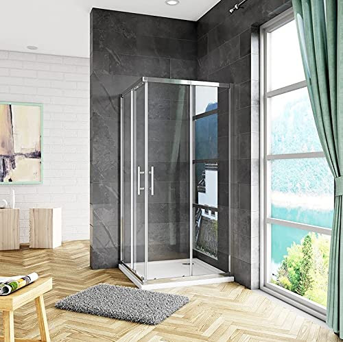 Cabine de douche 90x90x185cm en 6mm verre anticalcaire porte de douche coulissante l'accès d'angle sans receveur