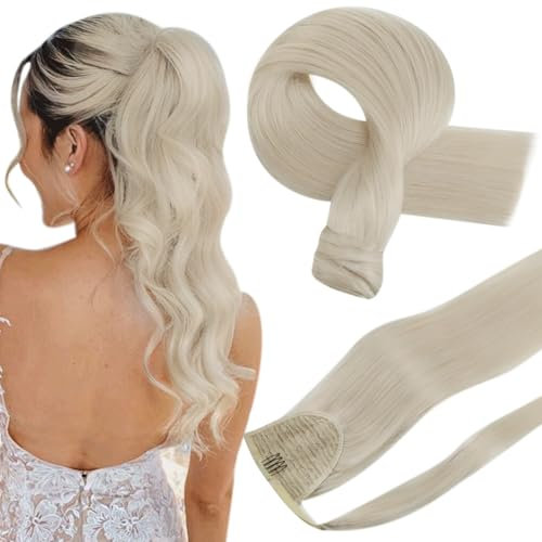 Hetto Extensions Echthaar Zopf Blond Extensions Zopf mit Clip Ash Blond Gerade Remy Vollkopf Natürliche Invisible Haarverlängerung 70g 30 cm #60
