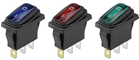 ETOPARS 3 Stück 12V 20A Kippschalter Auto KFZ Runde Wippschalter Blau Rot Grün Beleuchtet Licht EIN/AUS Schalter Druckschalter Taste 3 Polig Wasserdicht Boot