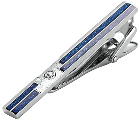 Aotiwe Pince A Cravate Original, Pince de Cravate Homme Rectangle Vertical Argent Bleu Acier Inoxydable