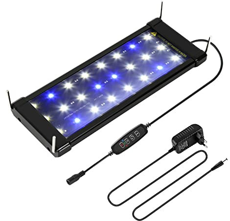 Yakimz Aquarium LED Beleuchtung, 10W Universal Aquarium Lampe, einstellbare Helligkeit, Blaues Licht und blau-weißes Licht, mit ausziehbarer Halterung, Aquarienbeleuchtung für Süßwasser-Aquarien