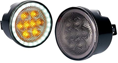 TOTMOX 2pcs 12V DRL Feux de jour Clignotants compatible avec Jeep Wrangler J-KU J-K 2007-2018, IP67 Étanche Antichoc Antipoussière, Fumée Lentille et Anneau DRL