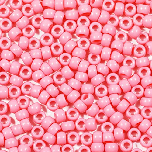 VOOMOLOVE 1000 PCS Pink 6x9mm Pony Beads - Bracelet & Hair Braids Beads for Crafts