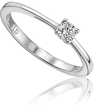MIORE Diamant Schmuck Damen Solitär Verlobungsring mit 0.15 Ct Diamant Ring aus Weißgold 14 Karat (585) Gold