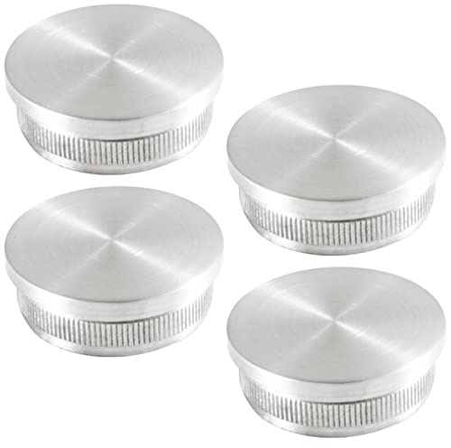 4 x Endkappe, Ø 42,4 mm, Edelstahl, flach, mit Rändel, für Handlaufrohr | Abdeck- und Endkappe aus Edelstahl.