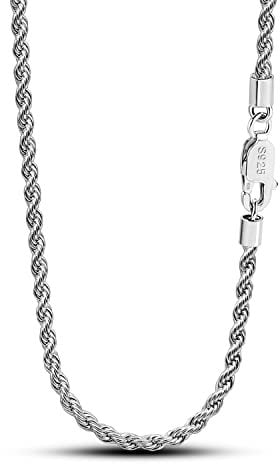 Dankadi Men 925 Sterling Silver 3mm Twist Rope Chain Necklace Women Diamond Cut Clasp Rope Box Chain 16 17 18 19 20 22 24 26 28 30 Chocker Jewelry Gifts, 18 Inch, Sterling Silver, No