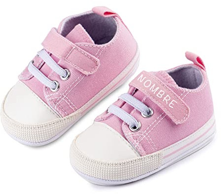 Zapatillas de Bebe Personalizadas con Nombre - Zapatos bebé de Lona Estilo Casual - Regalo Bebe Personalizado - Zapatos de 0 a 6 Meses (Rosa con Nombre, 18)