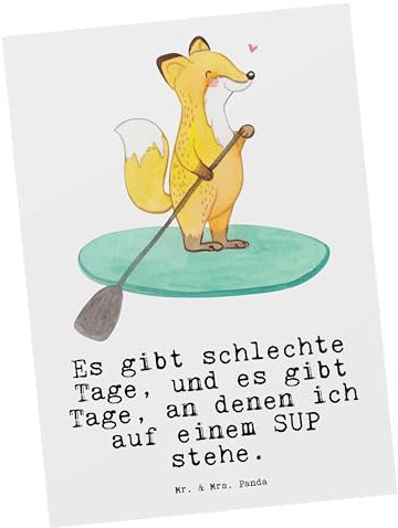 Mr. & Mrs. Panda Postkarte Fuchs Stand Up Paddling - Geschenk, Postkarten, Paddle, Subben, SUB, bildkarte, Grußkarte, Fotokarte, Boarding, Ansichtskarte