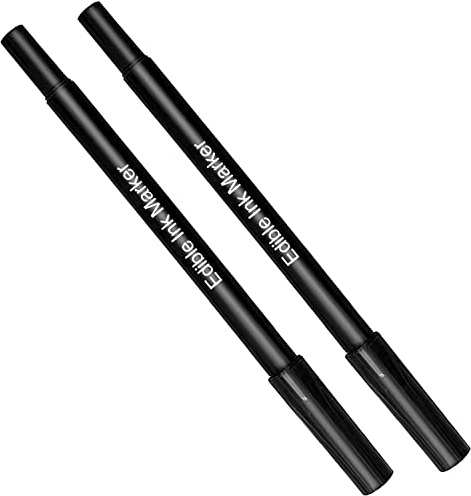 Edible Markers for Cookie Decorating, 2pcs Black Double Sided Extra Fine Tip Edible Pens, Food Grade Food Coloring Marker Pens for Baking Decorating, Fondant, White Chocolate, Frosting, Food Grade