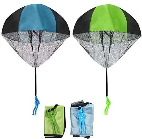 2 Stück Fallschirm Spielzeug Kinder Geschenk für Wurf Parachute Spiele für Draußen (Bluegreen)