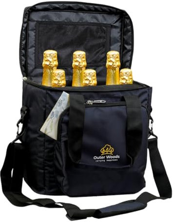 Outer Woods Insulated 6 Bottle Wine Cooler Bag With 6 Ice Gel Packs, Fits Full Size Bottles, Navy