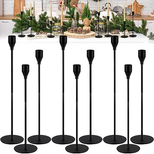 BARAKYEG Kerzenständer schwarz 9 Set,Hochzeit Kerze Stand,Abendessen Kerzenhalter,Stabkerze ø2.2cm,Vintage Dekorative Kerzenleuchter Stabkerze Deko,Esstisch Geburtstag,Party Dicke Kerzen für Hochzeit