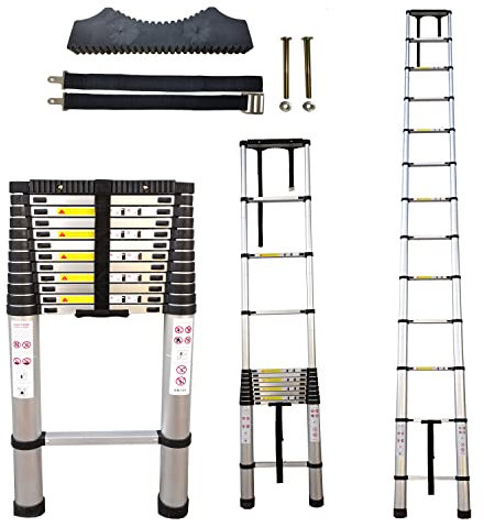 Hooha 5,1M Aluminium Leiter Ausziehbar mit Anti-rutsch Gummipuffer Tragbar Teleskopleiter Belastung 150kg Max. Mit EN131 Zertifikat