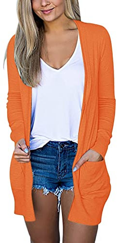 ADMAY Camicetta Donna Sfiancata Elegante Maniche Lunghe Cardigan a Maniche Lunghe per Donna Cardigan Aperto sul Davanti con Tasche Maglione Cardigan Leggero spolverino Casual Cappotto Pile