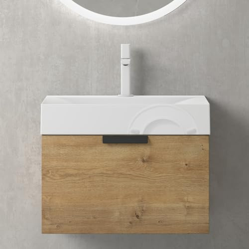 Mai & Mai Badmöbel-Set Waschbeckenunterschrank 60x45cm in Kerneiche | Waschbecken mit Unterschrank | mit Soft-Close Schublade | Lonato