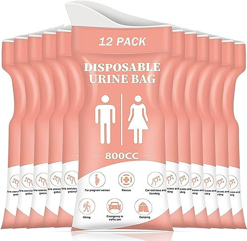 SAINUOD Disposable Urinal Bag, 12 Pcs 800ML Emergency Urine Bag, Unisex Urinal Bag, Portable Camping Pee Bag, Travel Urine Bag for Traffic Jams, Camping, Hiking, Pregnant, Patient, Kids