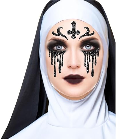 Nonnen-Tattoos selbstklebend Make-Up Kostümaccessoire schwarz-glitzer