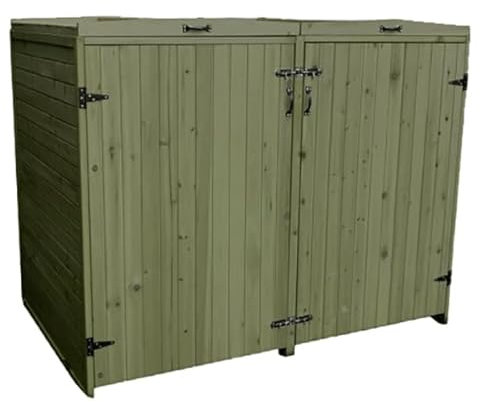 InTheMarket - Rangement pour poubelles à roulettes en Bois - Double Portes à Ouverture individuelle et sur Le Dessus avec Serrure séparée - Poubelle Non Incluse (Double Porte, Vert)