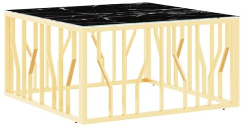 Modern Couchtisch Wohnzimmertisch mit Schwarzer Marmor-Optik Tischplatte und Metallgestell, Beistelltisch Kaffeetisch Sofatisch für Wohnzimmer, 80x80x40 cm